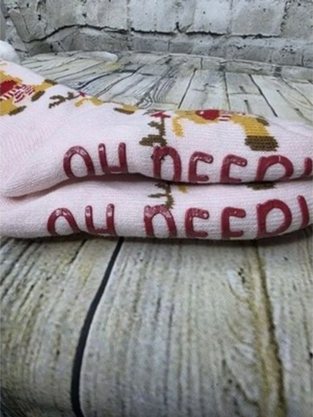 Cozy Warm Winter Socks One Size Pink OH DEER! Fleece Lined Knit